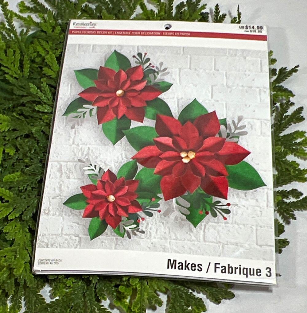 Recollections Paper Flowers Red/Green Glitter Poinsettia Kit Die Cuts & Pom-Poms